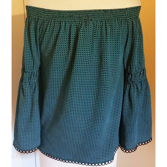 Michael Kors Blue Geometric Off the Shoulder Top - Picture 2 of 3